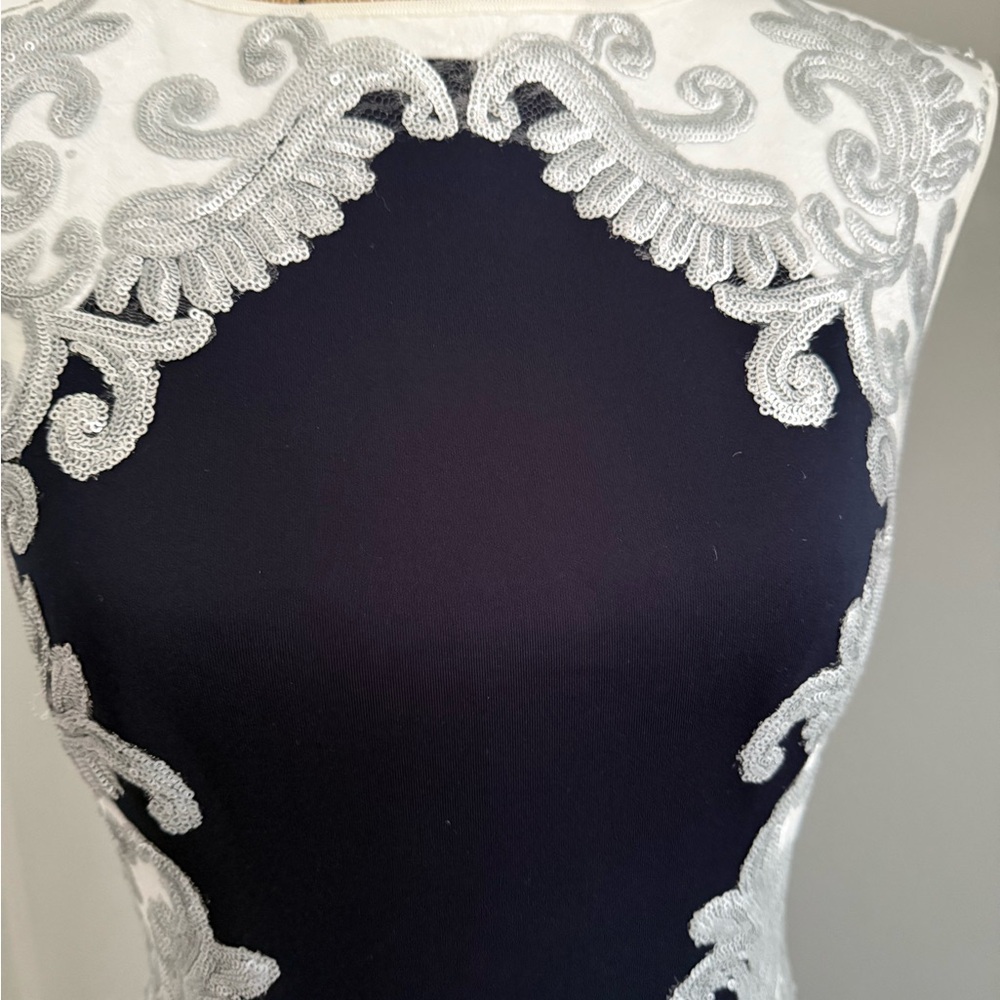 Tadashi Shoji Navy and Silver Dress